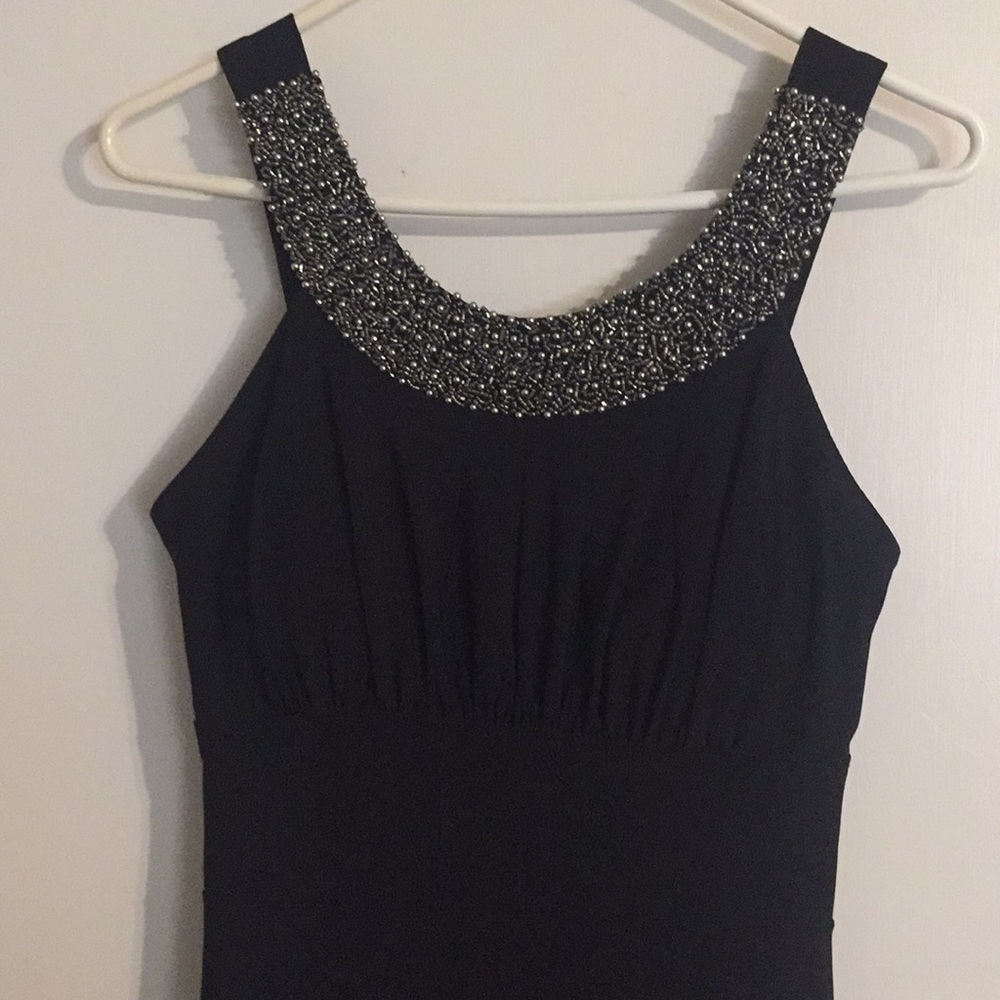 Scarlett Nite Black Midi Dress with Beaded Silver Neckline
